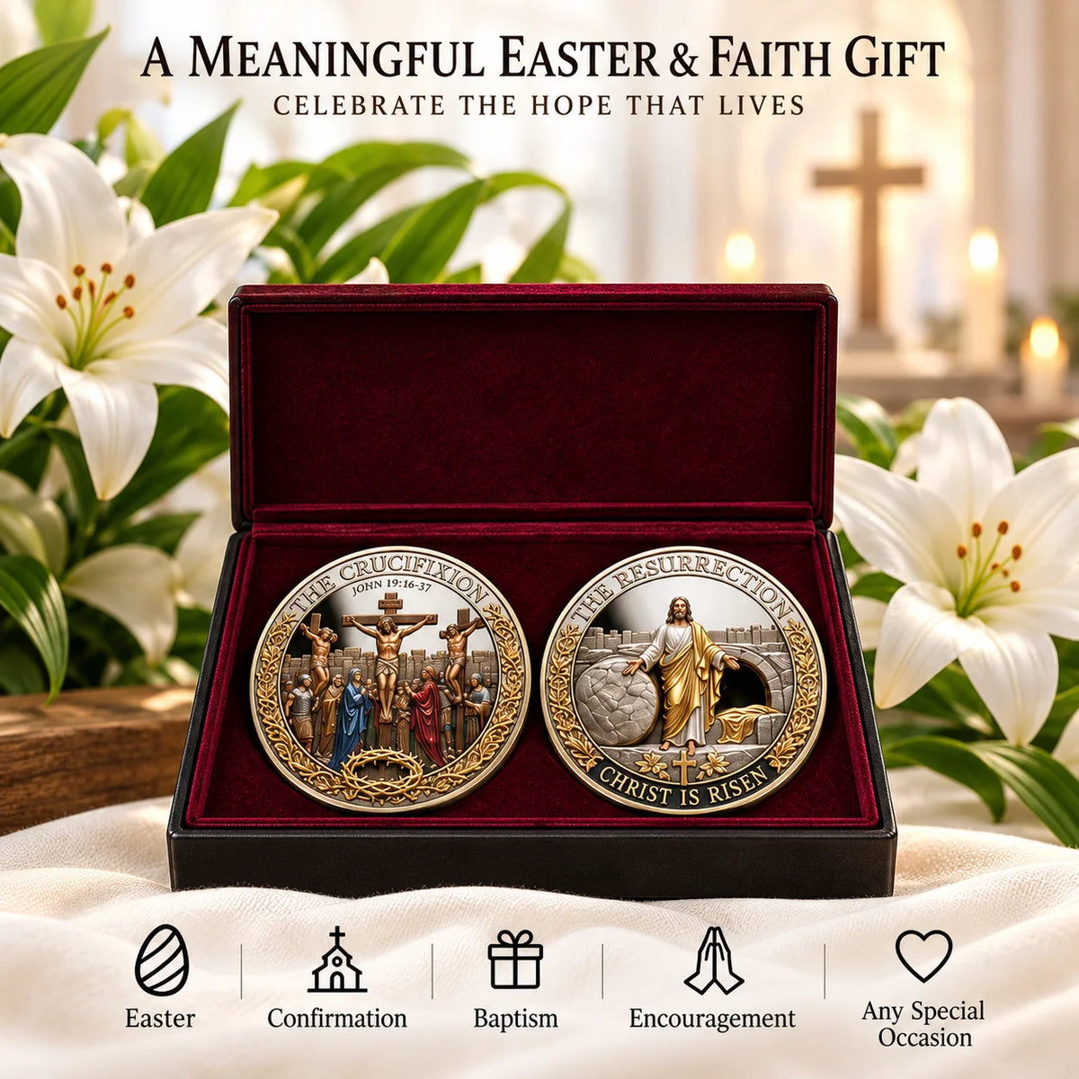 Two Sides, One Promise – Crucifixion & Resurrection Commemorative Badge