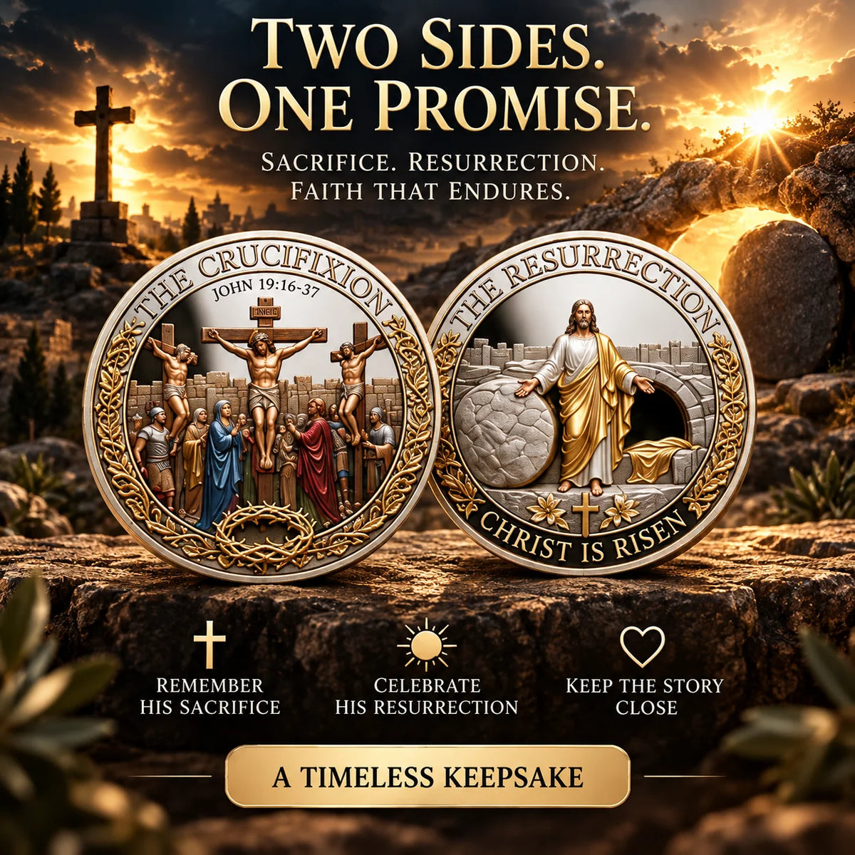 Two Sides, One Promise – Crucifixion & Resurrection Commemorative Badge