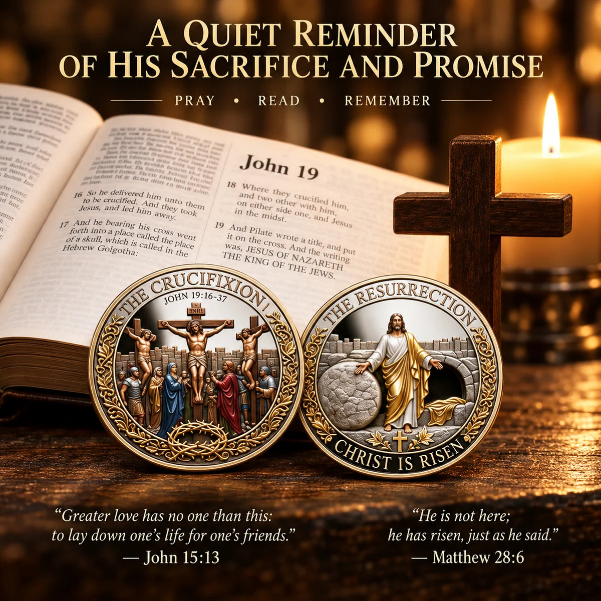 Two Sides, One Promise – Crucifixion & Resurrection Commemorative Badge