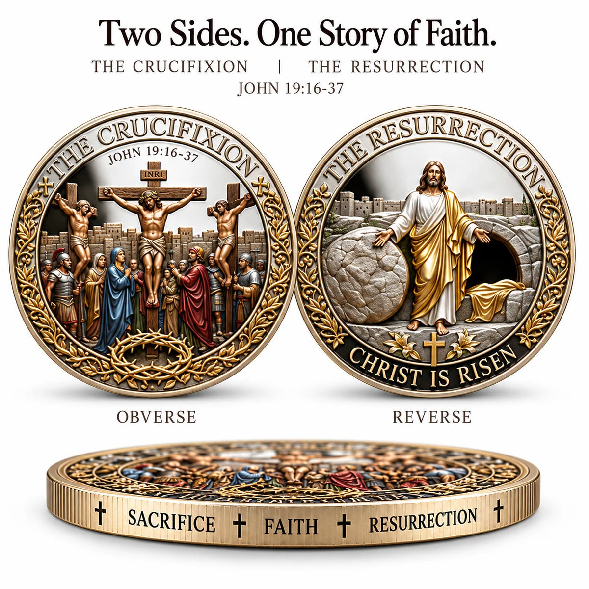 Two Sides, One Promise – Crucifixion & Resurrection Commemorative Badge