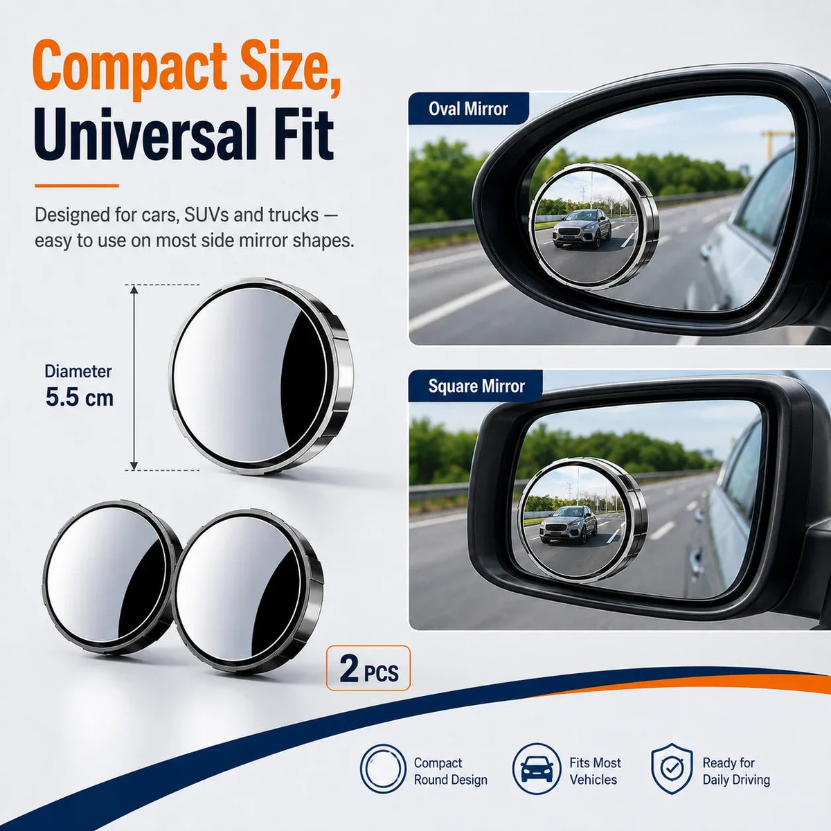2-Pack Blind Spot Mirrors – 360° Adjustable Wide-Angle Rearview Safety Mirrors
