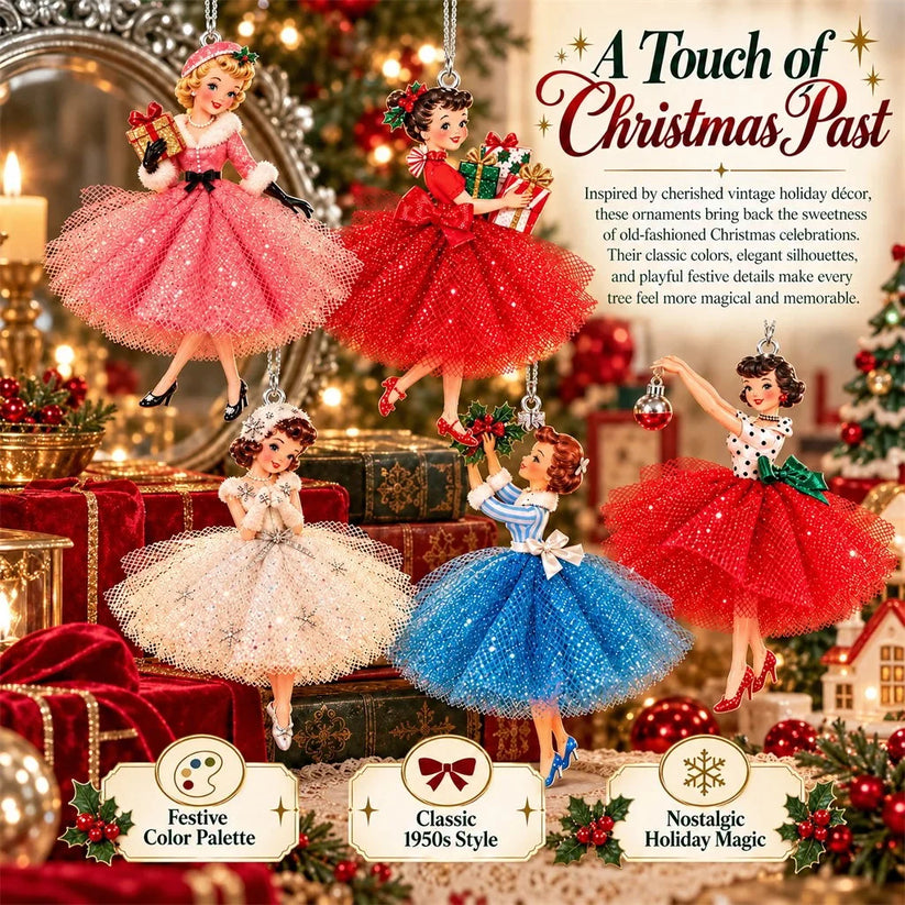 1950s inspired Christmas lady ornament design