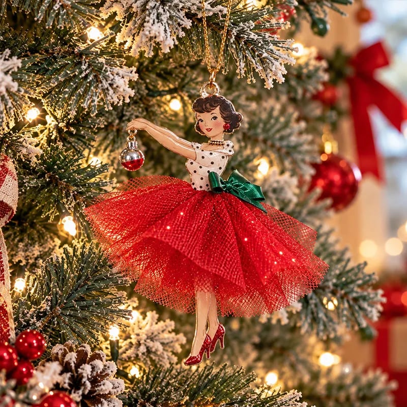 Classic retro Christmas lady ornament decorative style