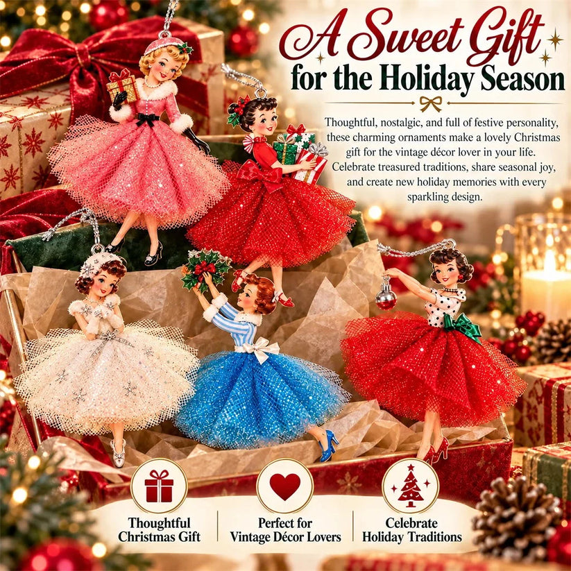 Vintage style lady Christmas ornament for retro holiday decorating