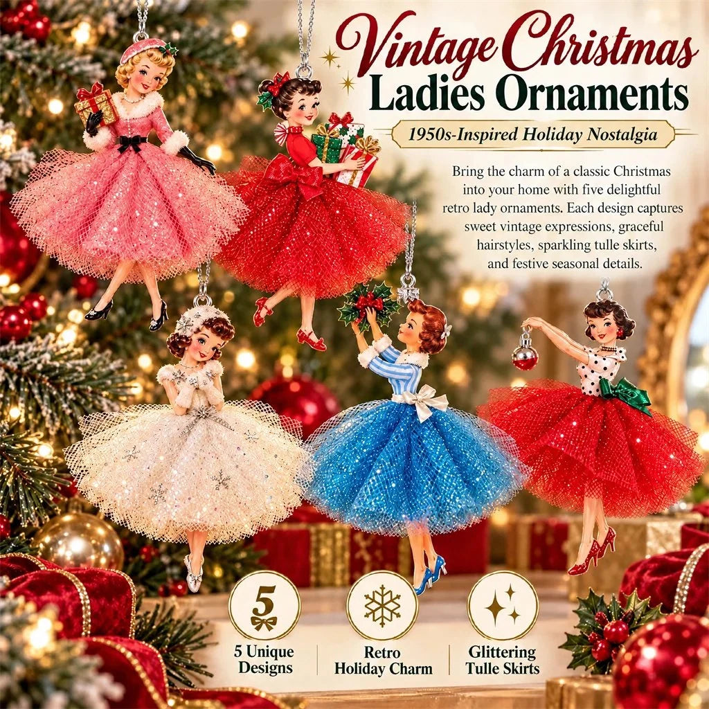 Vintage Christmas Lady Ornaments – 1950s-Inspired Holiday Charm 🎄