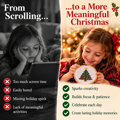 🎄🧵 24-Day Christmas Cross-Stitch Advent Calendar – 24 Surprise Patterns in Numbered Kraft Envelopes | DIY Embroidery Kit & Creative Holiday Gift