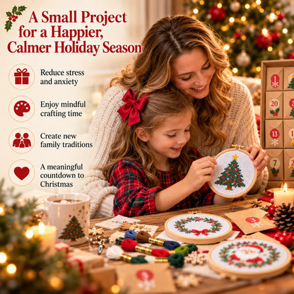 🎄🧵 24-Day Christmas Cross-Stitch Advent Calendar – 24 Surprise Patterns in Numbered Kraft Envelopes | DIY Embroidery Kit & Creative Holiday Gift