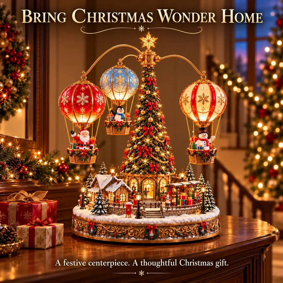🎅🎈 Santa’s Sky Journey – Animated Lighted Christmas Balloon Village🎈