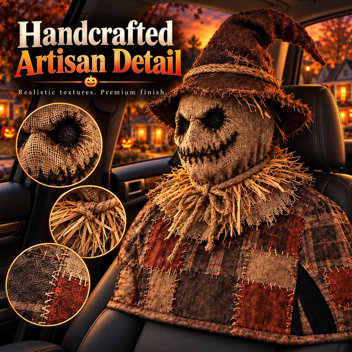 DreadRider scarecrow fabric stitching straw and patchwork detail