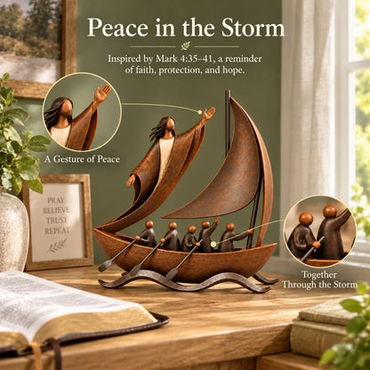 ⛵ ❤️When Life Gets Stormy, Let Faith Be Your Anchor — Peace in the Storm Sailboat Sculpture ✝️