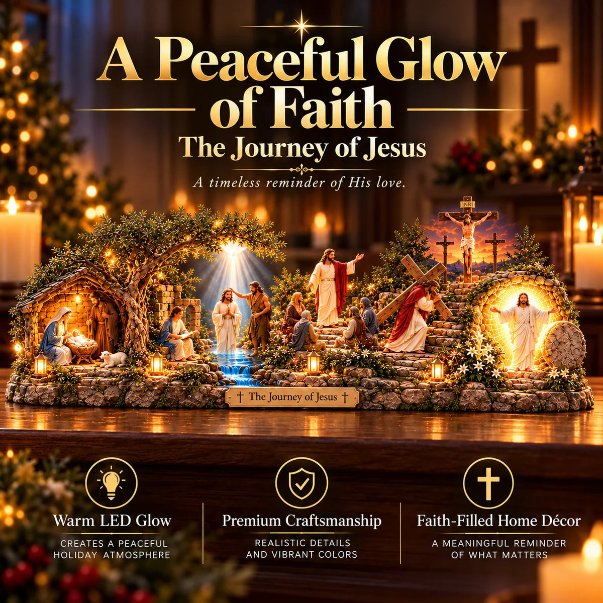 ✝️✨ The Journey of Jesus™ – Lighted 3D Biblical Story Centerpiece | Six Sacred Moments of Faith