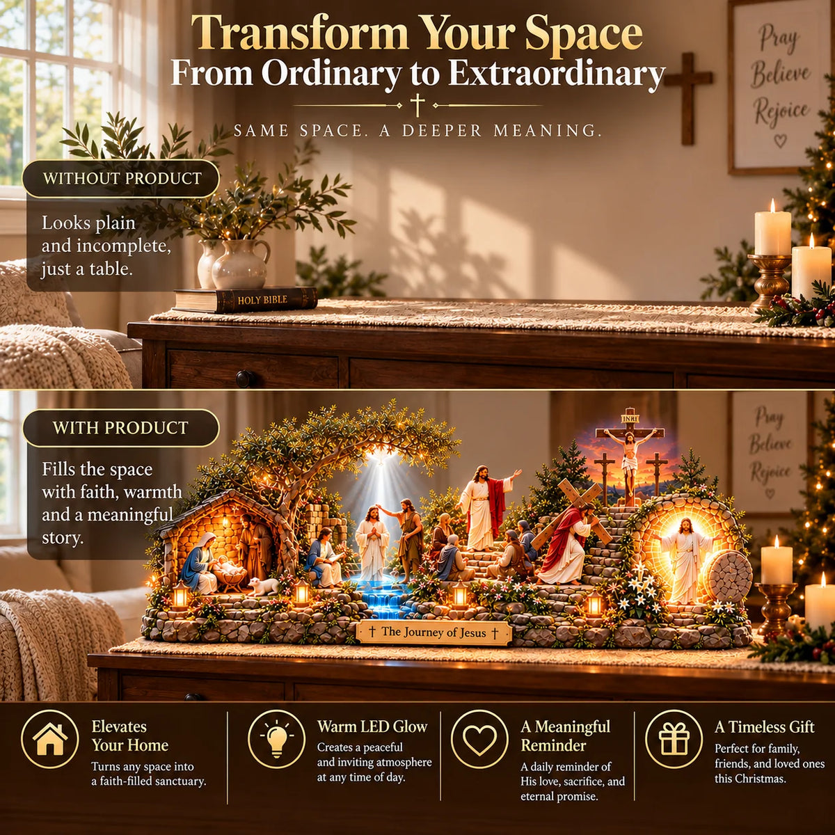 ✝️✨ The Journey of Jesus™ – Lighted 3D Biblical Story Centerpiece | Six Sacred Moments of Faith