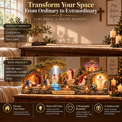 ✝️✨ The Journey of Jesus™ – Lighted 3D Biblical Story Centerpiece | Six Sacred Moments of Faith