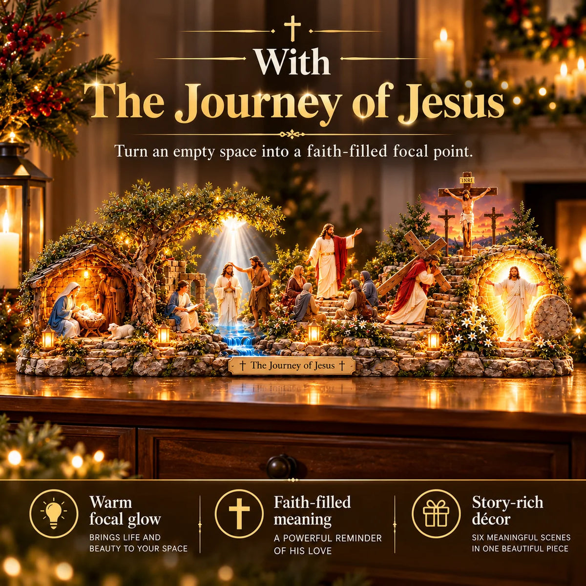 ✝️✨ The Journey of Jesus™ – Lighted 3D Biblical Story Centerpiece | Six Sacred Moments of Faith