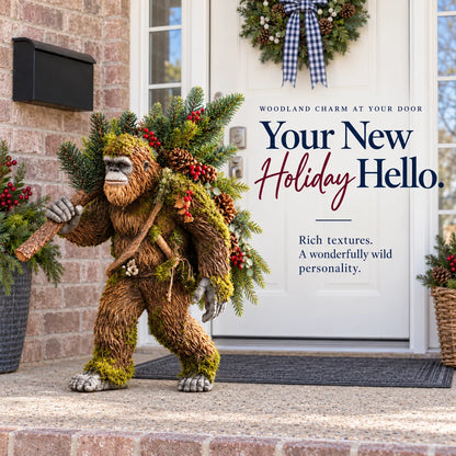 🔥 LAST DAY 50% OFF 🔥🦶 Woodland Sasquatch Christmas™ – Lighted Bigfoot Porch Decor with Evergreen, Berries & Colorful Holiday Lights 🎄✨