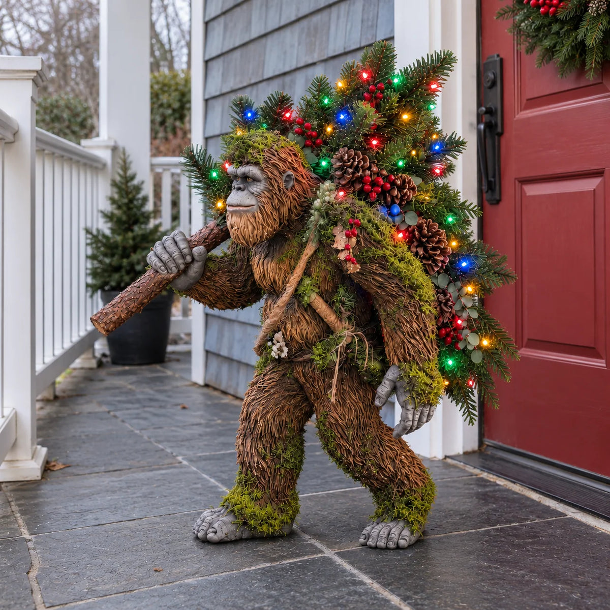🔥 LAST DAY 50% OFF 🔥🦶 Woodland Sasquatch Christmas™ – Lighted Bigfoot Porch Decor with Evergreen, Berries & Colorful Holiday Lights 🎄✨