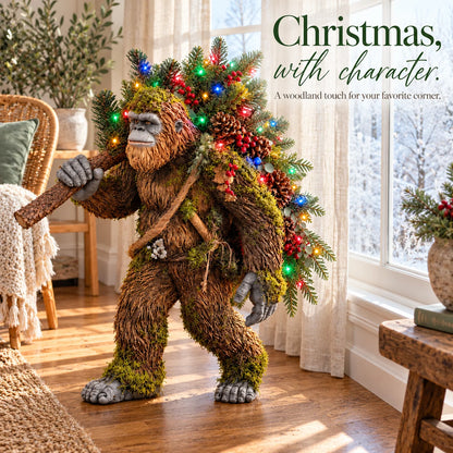 🔥 LAST DAY 50% OFF 🔥🦶 Woodland Sasquatch Christmas™ – Lighted Bigfoot Porch Decor with Evergreen, Berries & Colorful Holiday Lights 🎄✨