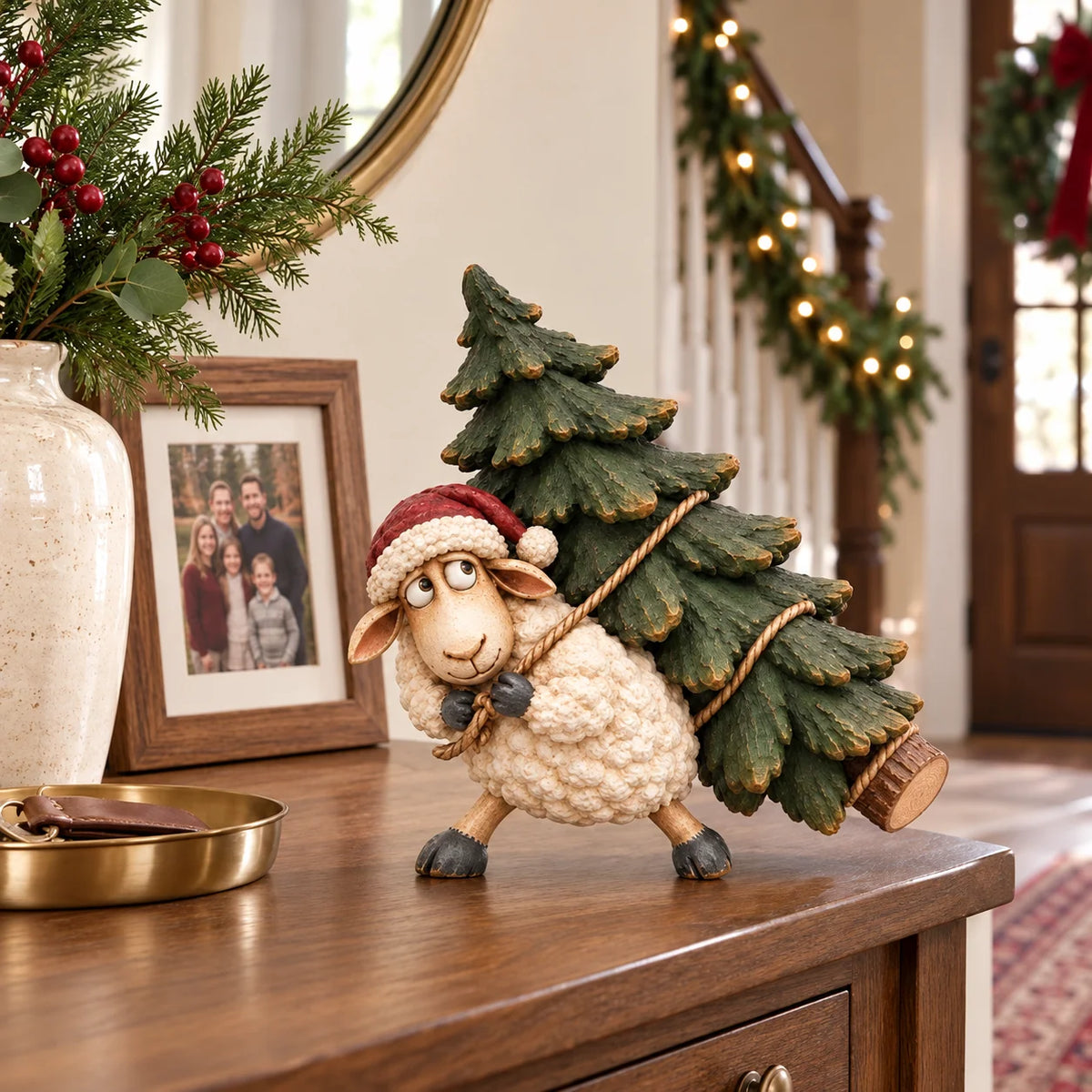 🐑Little Woolly's Christmas Mission™ – Whimsical Sheep Carrying Christmas Tree Figurine