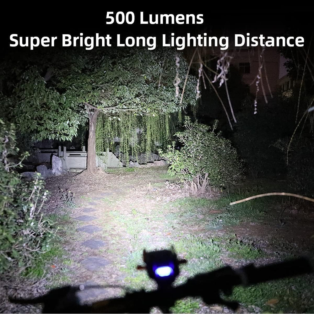 Original bike headlight beam demonstration illuminating a dark outdoor path