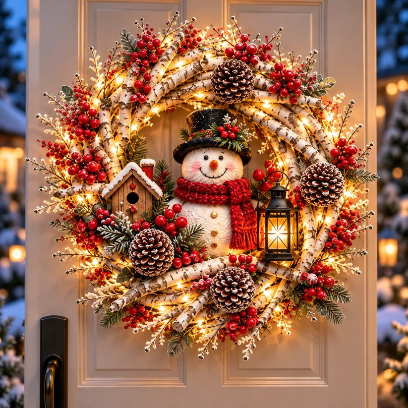 🔥 LAST DAY 49% OFF 🔥 ❤️🐦 Cardinals Together™ – Lighted Snowy Birch Christmas Wreath with Male & Female Cardinals 🎄✨