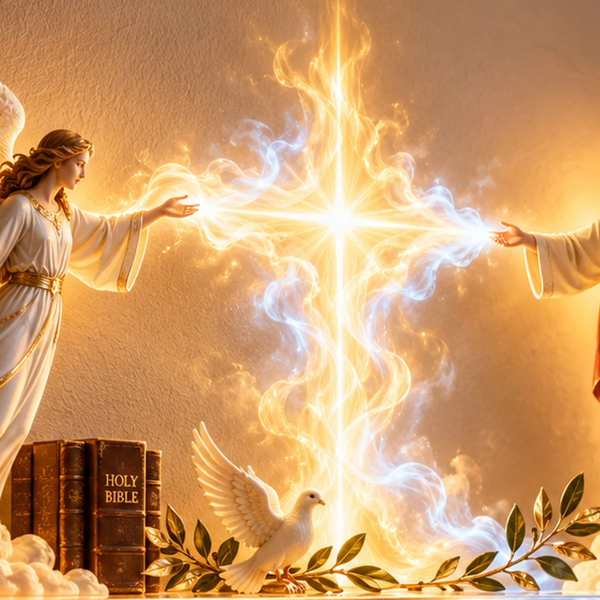 ✝️✨ Divine Light of Faith™ – 3D Lighted Jesus & Angel Wall Art with Glowing Cross