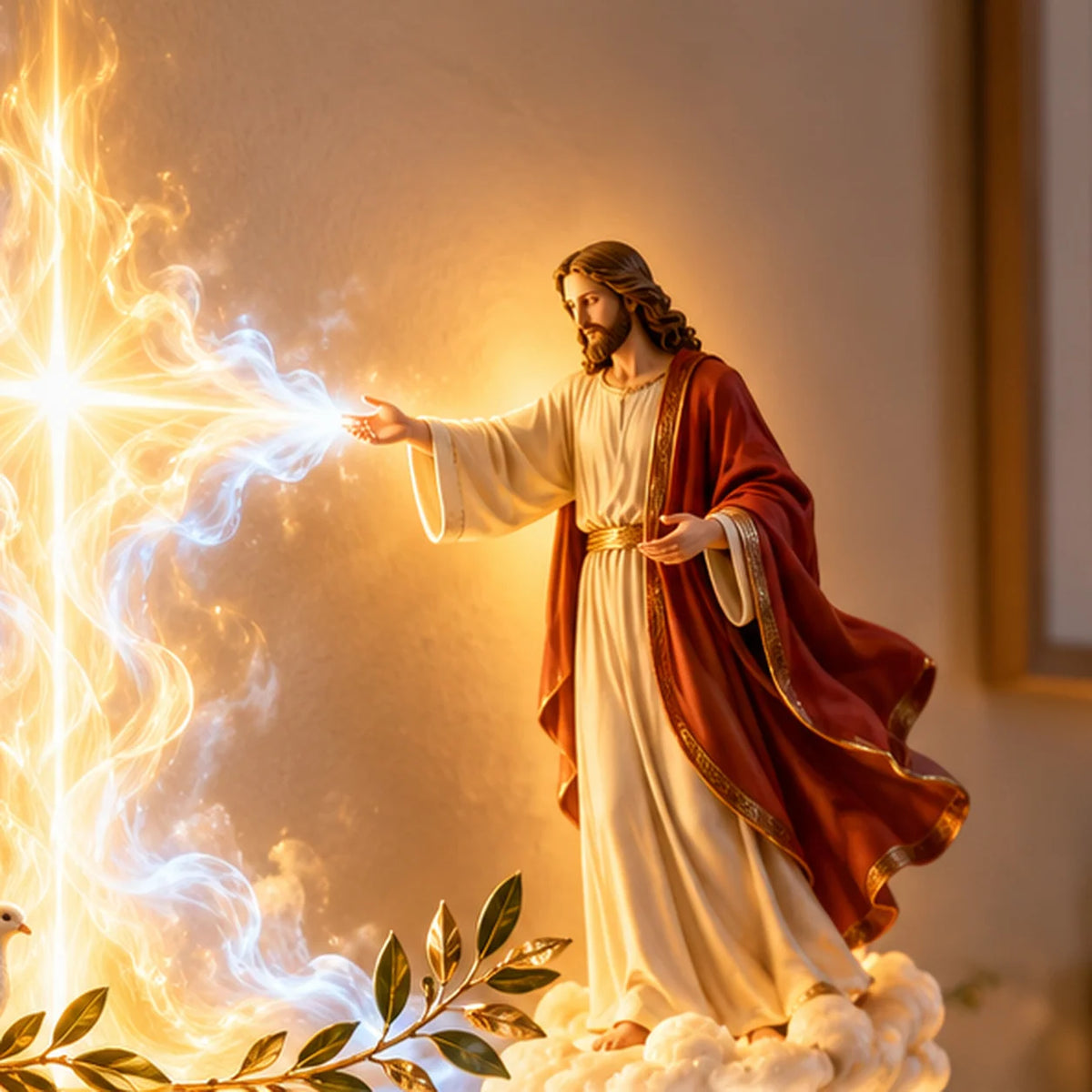 ✝️✨ Divine Light of Faith™ – 3D Lighted Jesus & Angel Wall Art with Glowing Cross