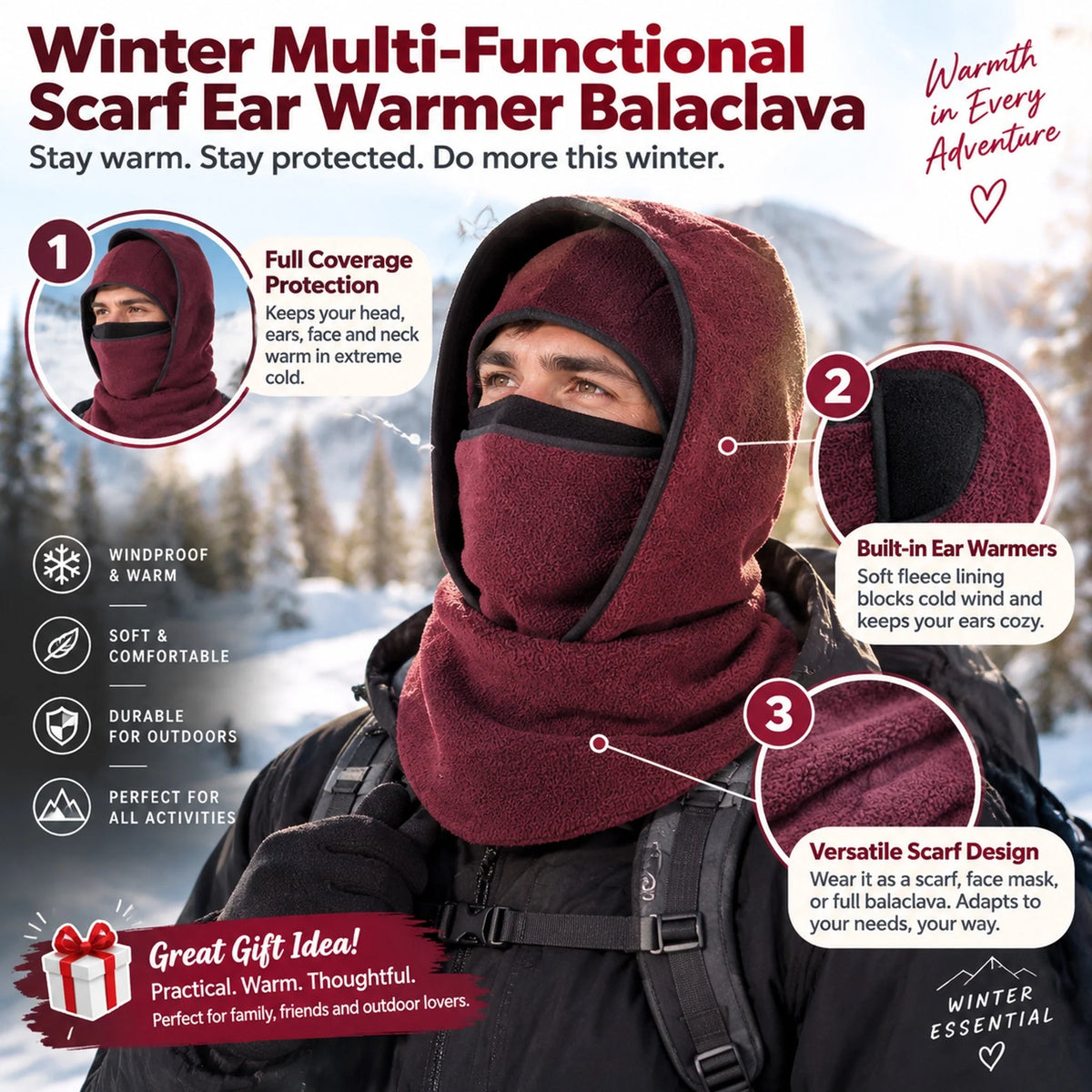 ⏳LAST DAY SALE 50% OFF!!❄️Winter All-In-One Scarf Ear Cover Warm Balaclava