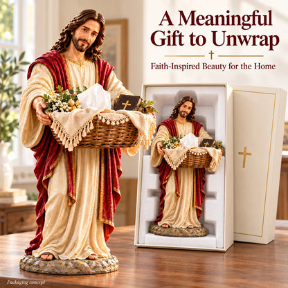 ✝️ Limited-Time Sale | Jesus Offers Comfort™ – Jesus Figurine with Decorative Storage Basket | Meaningful Christian Home Decor & Faith-Inspired Gift 🎁