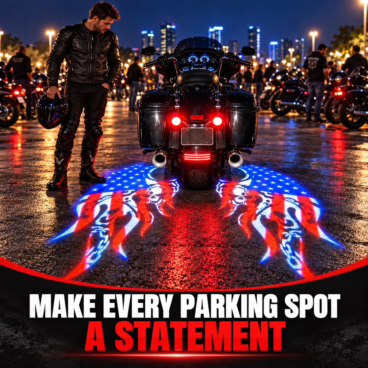 🏍️Patriotic Eagle Motorcycle Ground Projection Lamp 🇺🇸