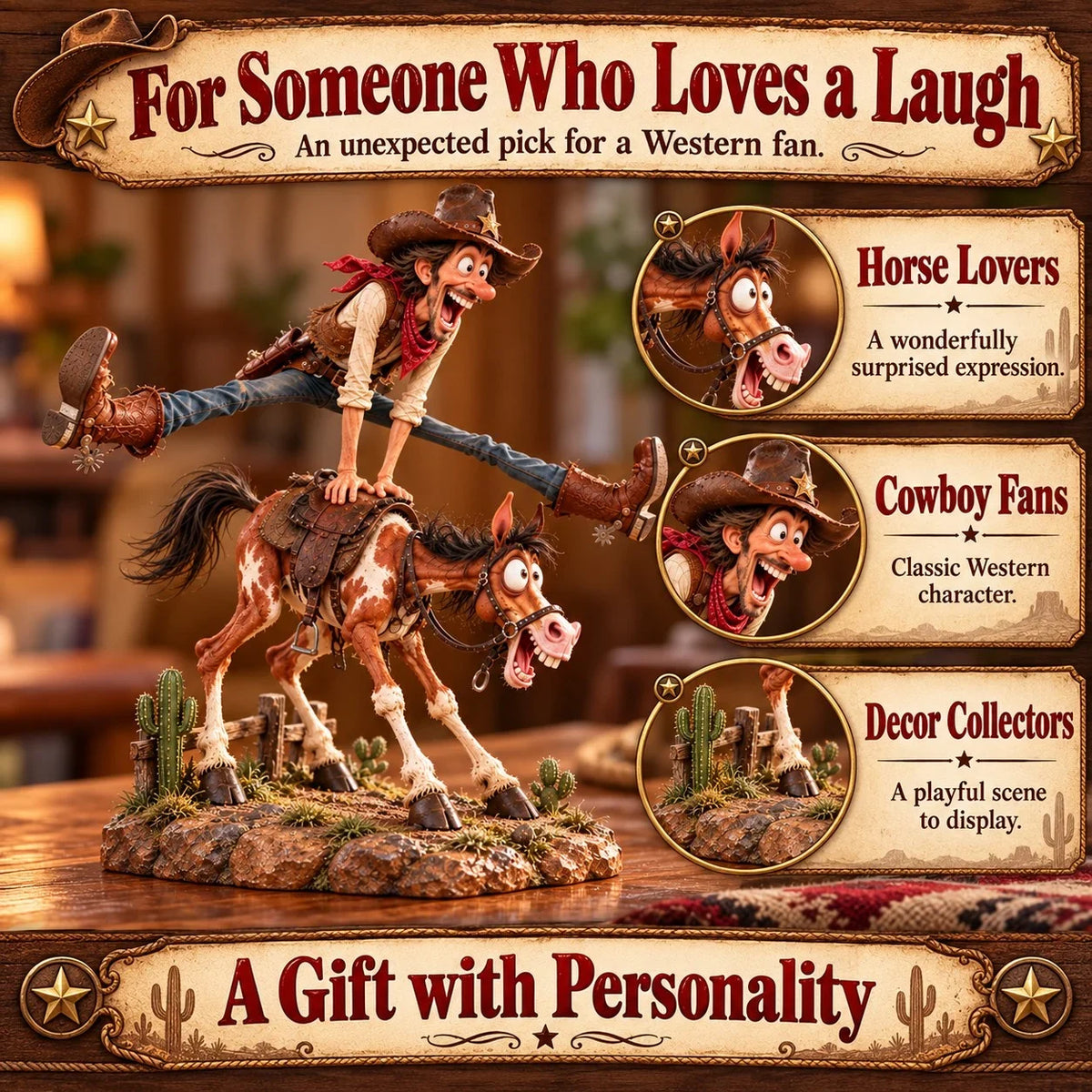 🤠🐴 Hold My Hat! – Funny Cowboy & Horse Figurine | A Gift Full of Western Personality 🎁✨