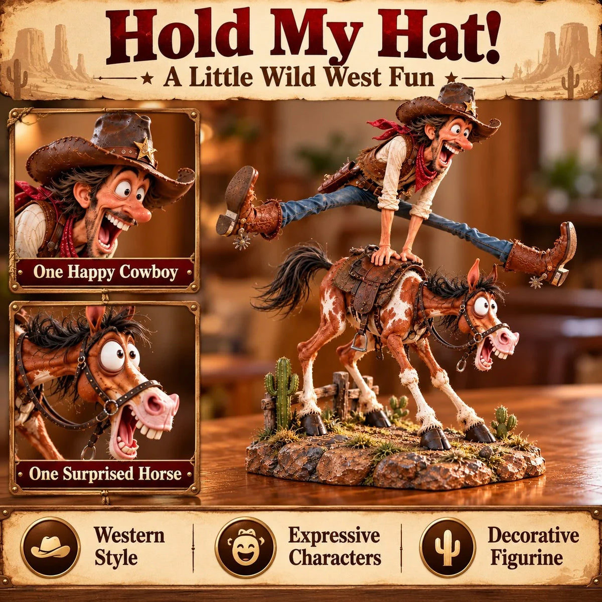 🤠🐴 Hold My Hat! – Funny Cowboy & Horse Figurine | A Gift Full of Western Personality 🎁✨