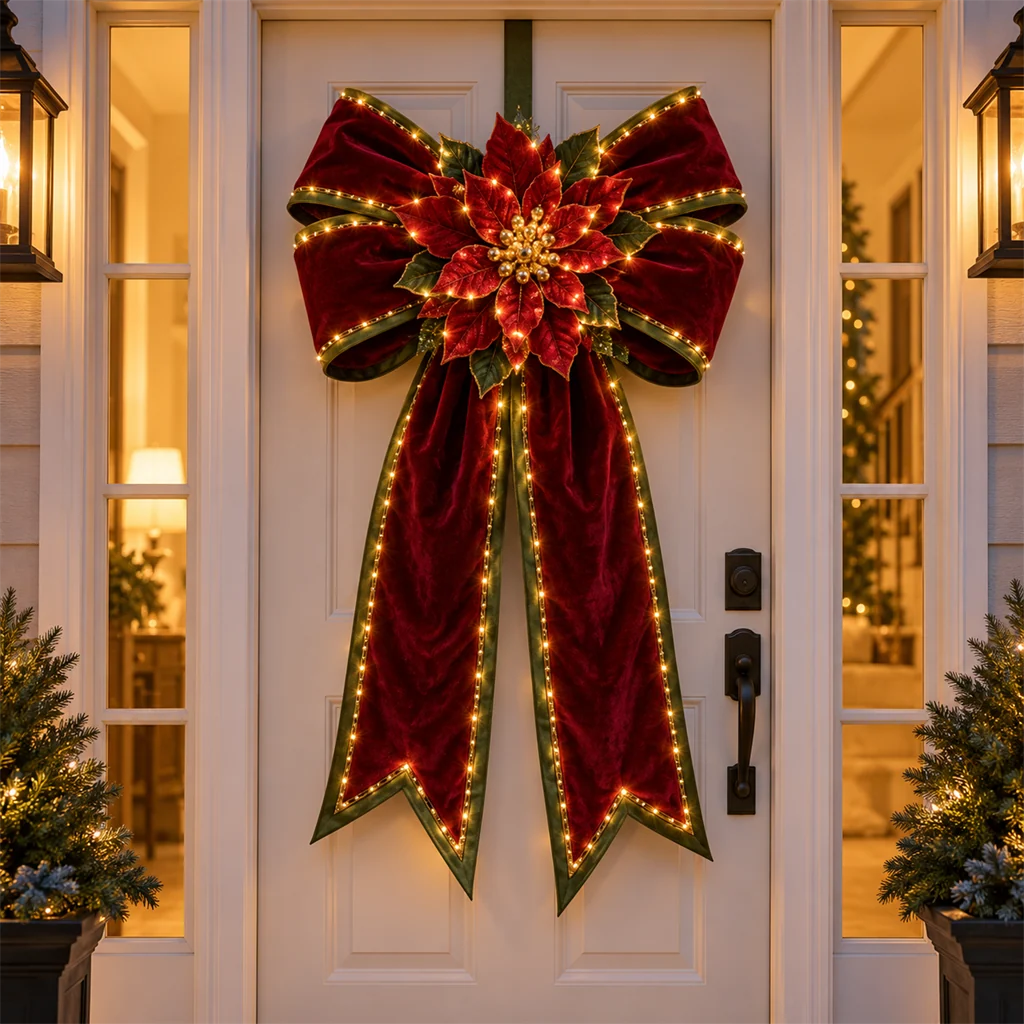 ✨ Oversized Light-Up Christmas Door Bow | 6 Festive Styles