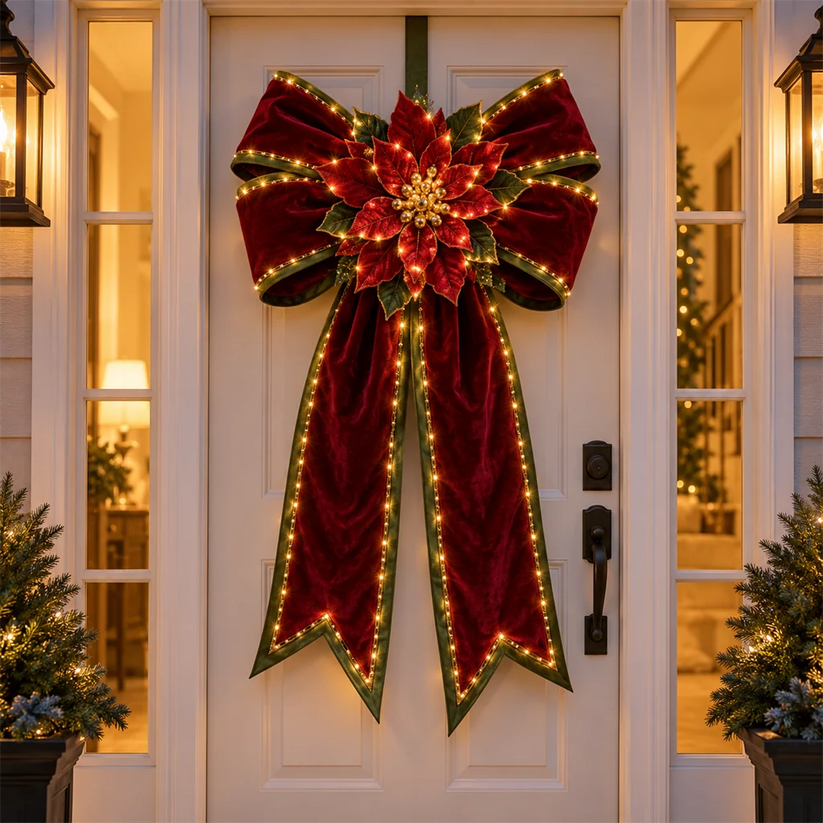 Poinsettia Royale burgundy red Christmas door bow