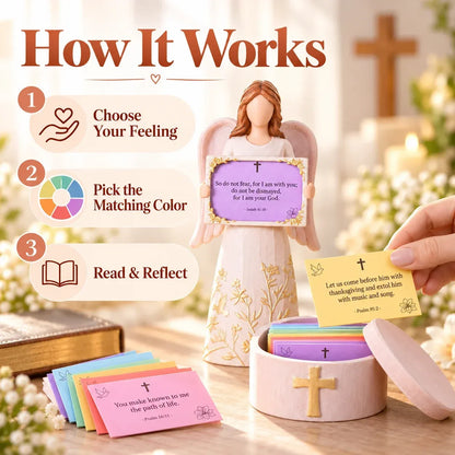 🙏✨ Handcrafted Resin Angel Figurine with Color-Coded Bible Verse Cards & Storage Box 🕊️🎁 (📦 Buy 2, Get Free Shipping)
