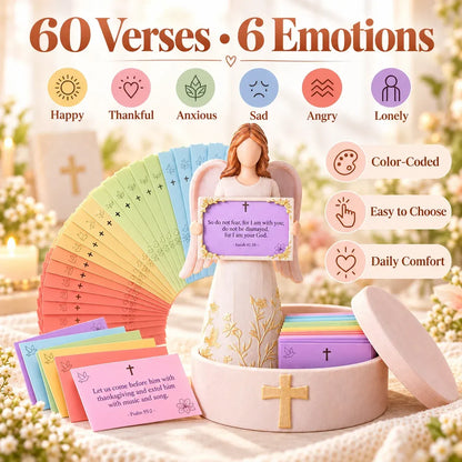 🙏✨ Handcrafted Resin Angel Figurine with Color-Coded Bible Verse Cards & Storage Box 🕊️🎁 (📦 Buy 2, Get Free Shipping)