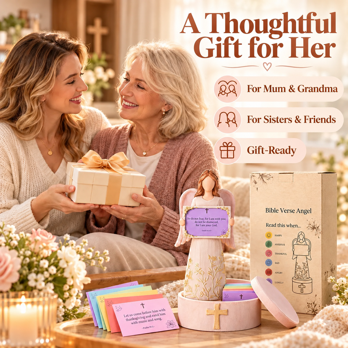 🙏✨ Handcrafted Resin Angel Figurine with Color-Coded Bible Verse Cards & Storage Box 🕊️🎁 (📦 Buy 2, Get Free Shipping)