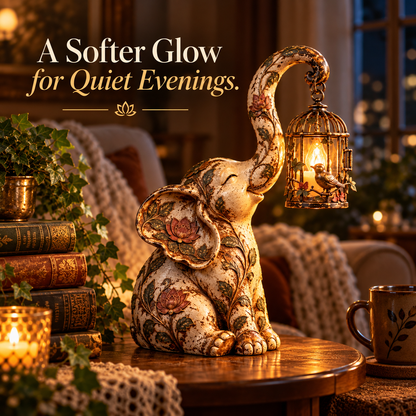 🐘✨Gentle Glow Elephant™ – Vintage Floral Lantern Statue
