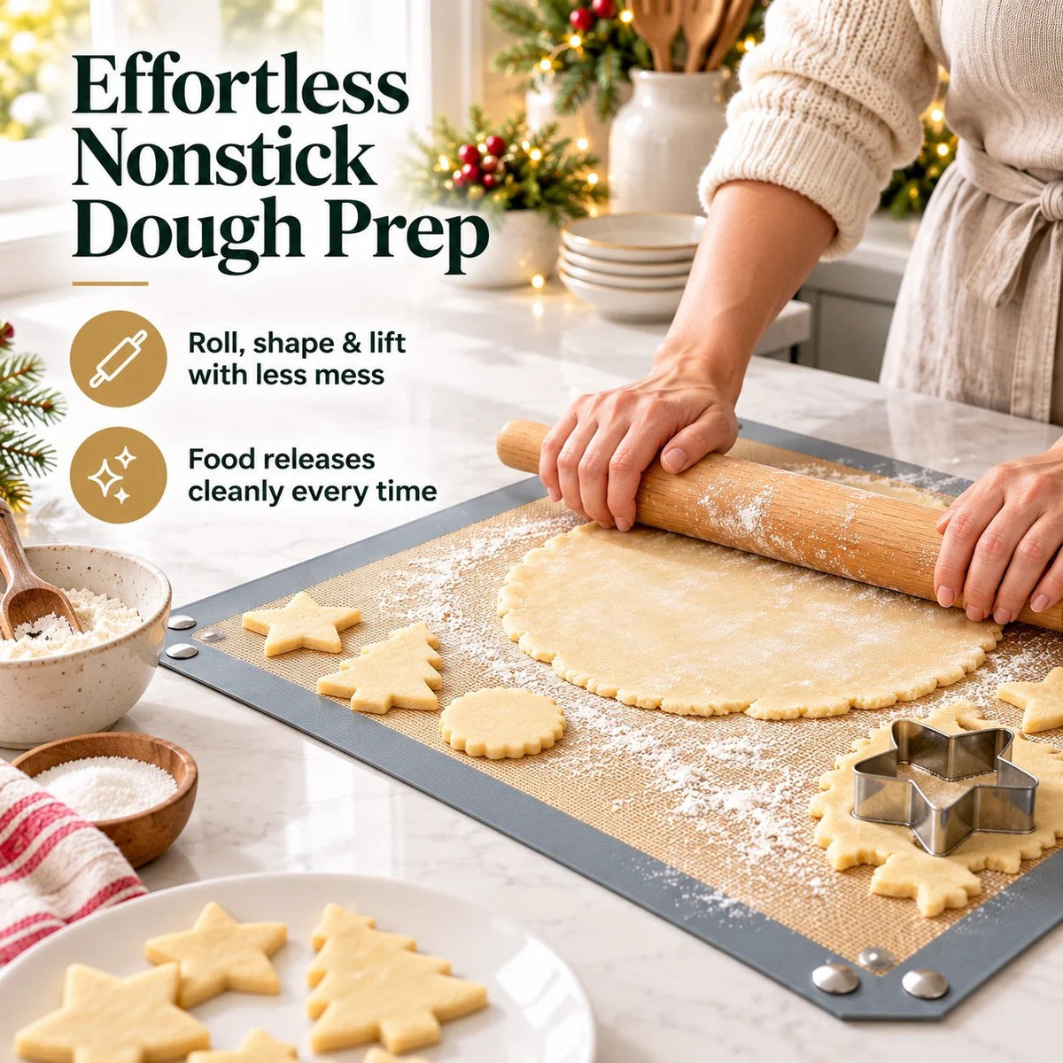 Snap-Lock Silicone Baking Mat -2in-1 Nonstick Oven Liner & RaisedEdge Roasting Mat