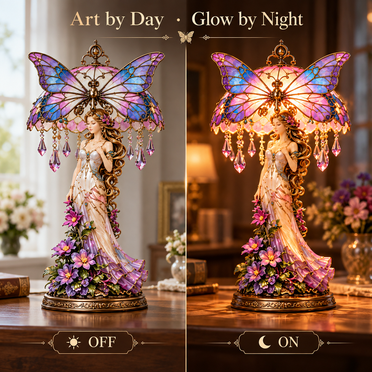 🦋✨ Butterfly Goddess Glow™ – Stained Glass Fantasy Table Lamp