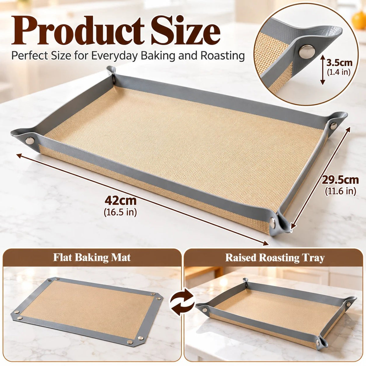 Snap-Lock Silicone Baking Mat -2in-1 Nonstick Oven Liner & RaisedEdge Roasting Mat
