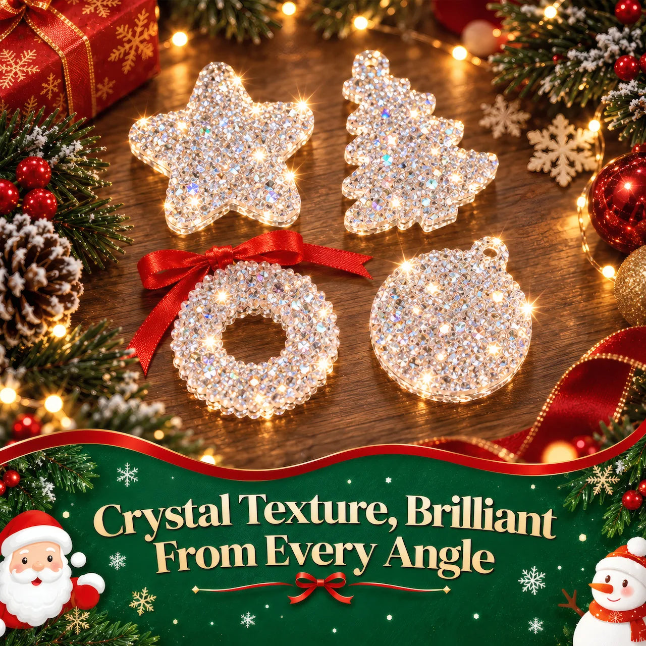 Sparkling crystal-style Christmas resin ornaments