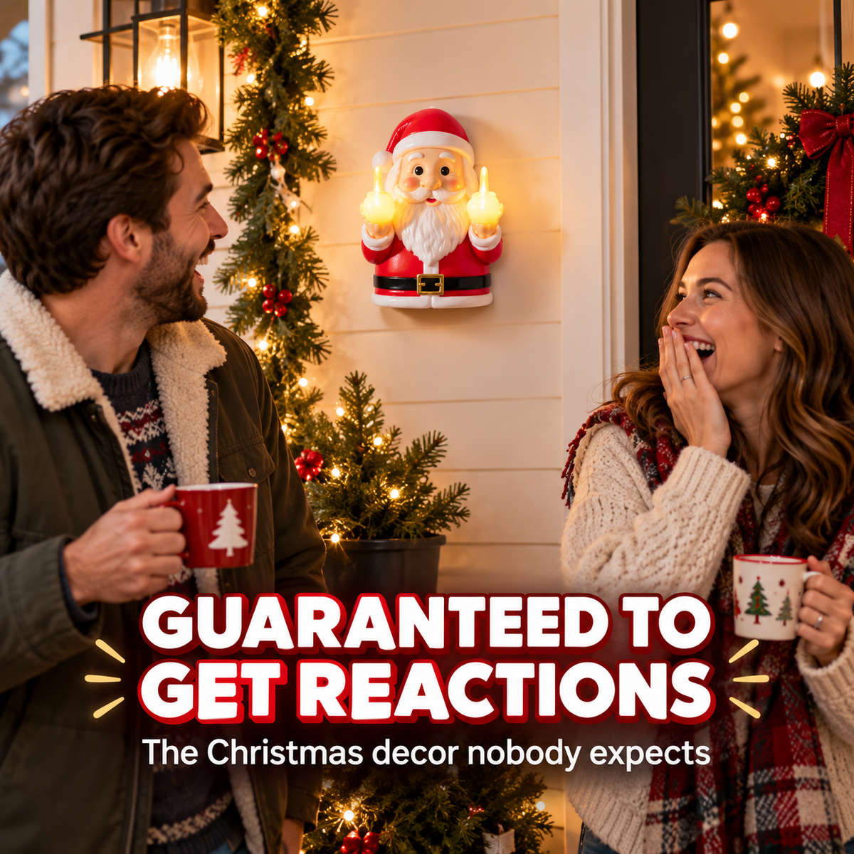 JollyFlips™ Light-Up Middle Finger Christmas Wall Décor