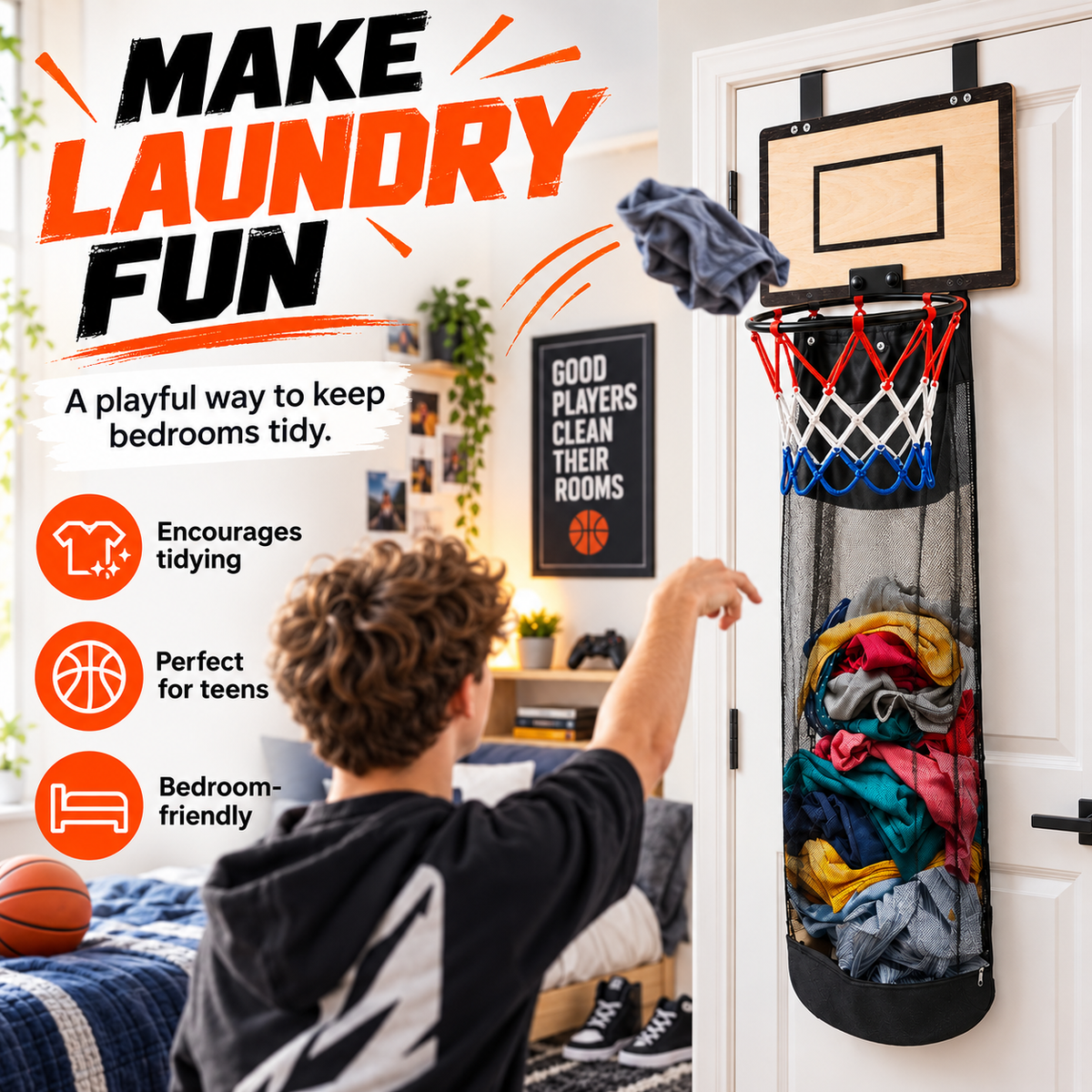 Over the door basketball laundry hamper