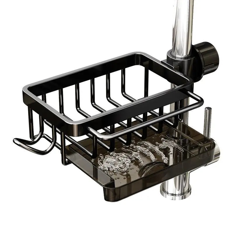 💧🧽Sink Organizer Rack,Hanging Faucet Drain Rack with Drip Tray Stainless Steel Detachable Sink Faucet Sponge Holder Over Faucet for Kitchen and Bathroom,Scrubbers, Soap,Brush