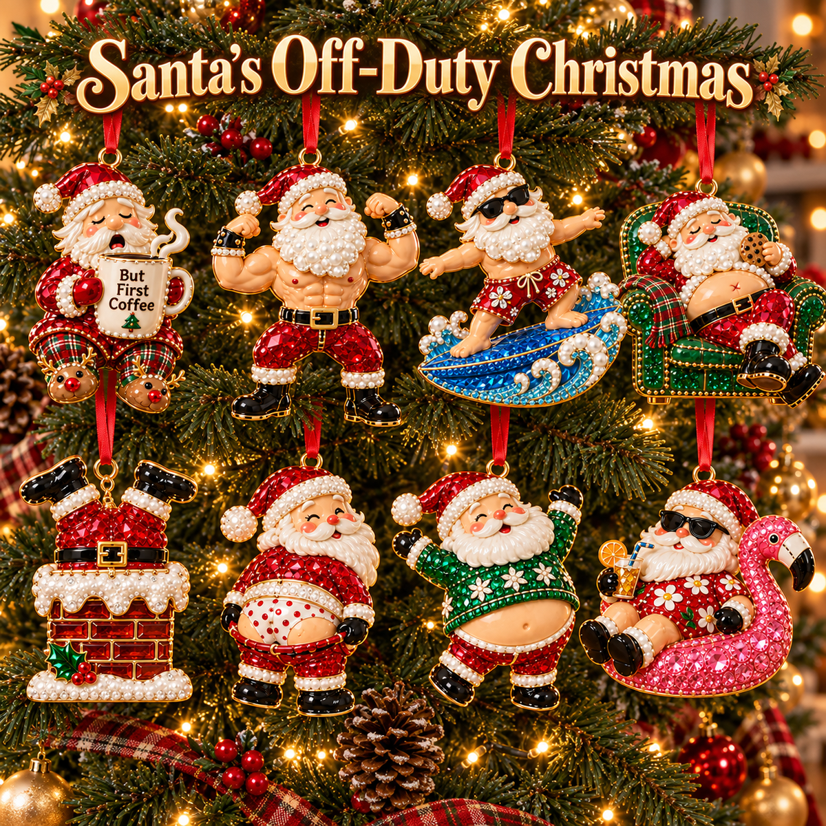 🎄 Limited-Time Christmas Sale | 2026 Santa’s Off-Duty Ornaments – 8 Sparkling Designs for a Tree Full of Cheer ✨