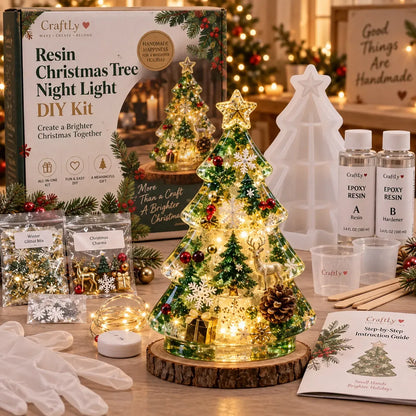 🎄Beginner-Friendly Resin Christmas Tree Night Light DIY Kit | Complete Kit with Mold, Resin, Fairy Lights & Festive Decorations ✨