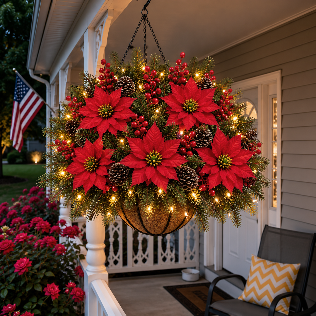 🏆2026 Christmas Sale 50% OFF🎄Pre-Lit Artificial Christmas Poinsettia Basket