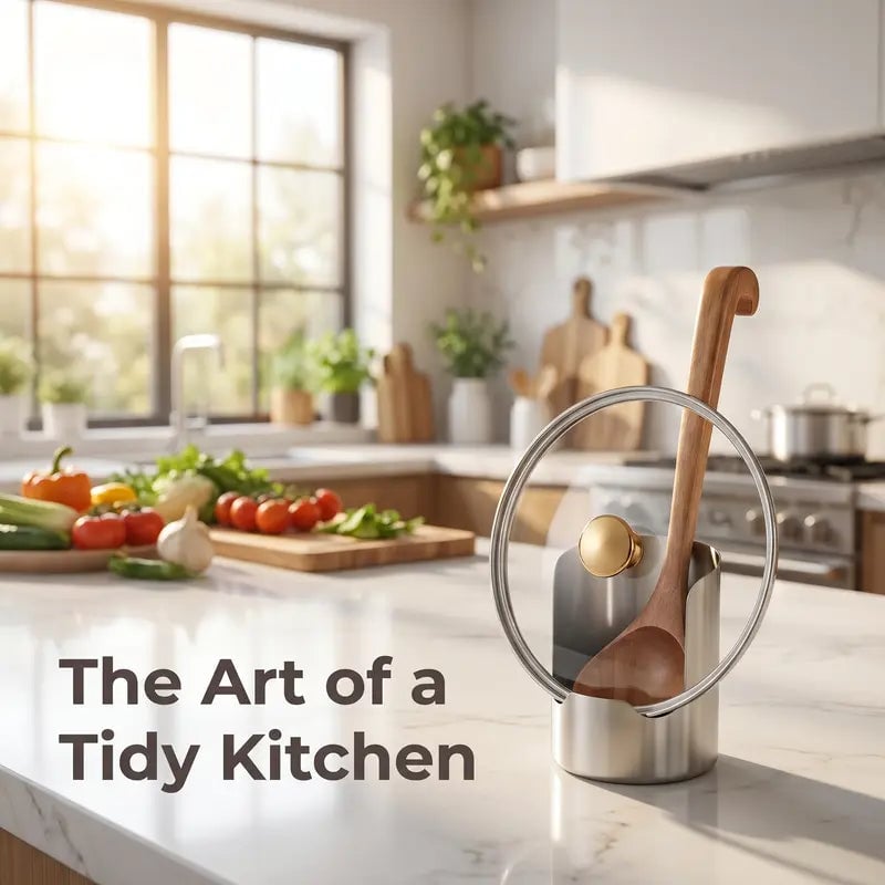 Tidy modern kitchen with stainless utensil organizer