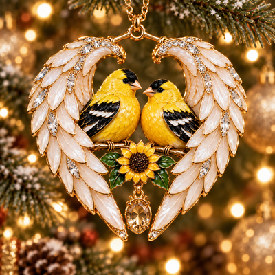 Goldfinch Pair Angel Wing Ornament