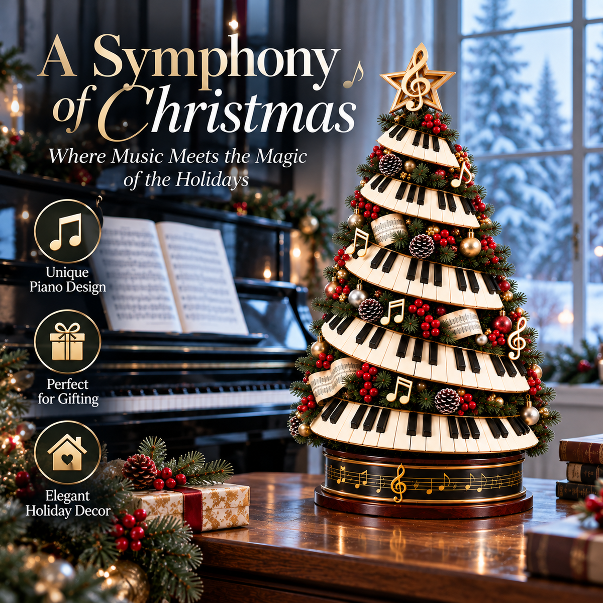 🎹✨ Piano Christmas Tree Light – Lighted Musical Holiday Tree for Piano Lovers
